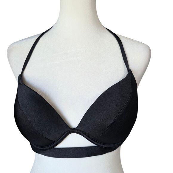 Victorias Secret 34D Swim The Hottie Halter bikini Top Black Push Up Strappy - Picture 1 of 5